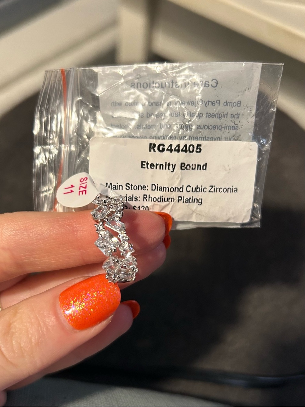 bp Silver-Tone CZ Eternity Band with Clear Stones